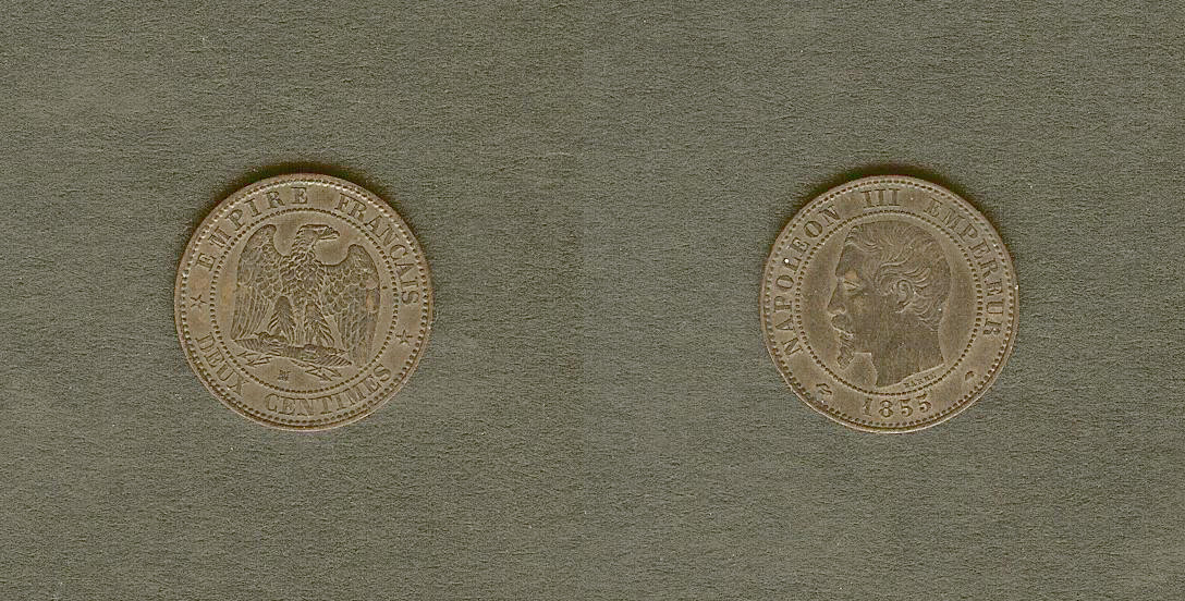 Deux centimes Napoléon III, tête nue 1855 Marseille diff. ancre